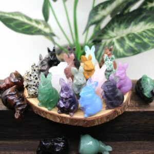 1 5 Cute Rabbit Statue Hand Carved Gemstone Home Decoration Healing Crystal Rose Quartz Opal Animal