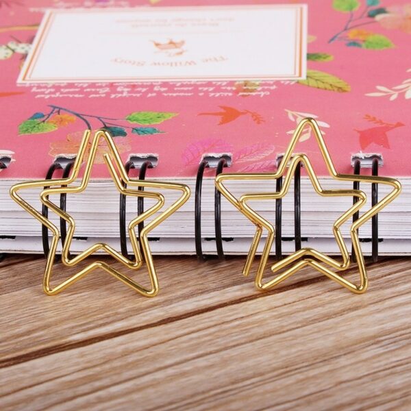 1 Box Cute Star Metal Paper Clip Gold Colors Bookmark Memo Paperclip Stationery Office Binding Supplies 2