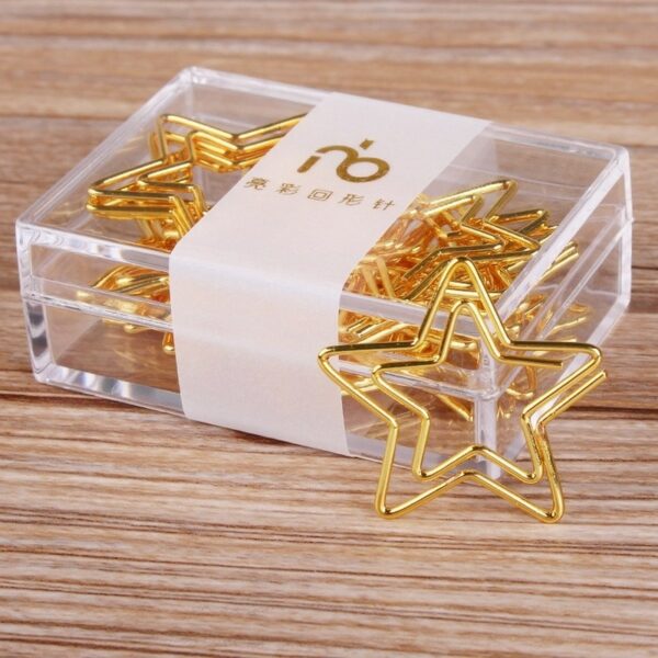 1 Box Cute Star Metal Paper Clip Gold Colors Bookmark Memo Paperclip Stationery Office Binding Supplies 3