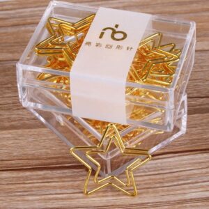 1 Box Cute Star Metal Paper Clip Gold Colors Bookmark Memo Paperclip Stationery Office Binding Supplies