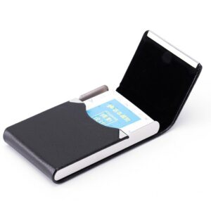 1 Pcs Simple Pu Leather Business Card Case Fashion Buckle Stainless Steel Id Case Office Supplies 2