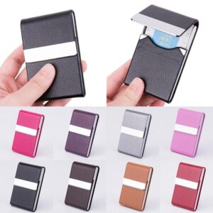 1 Pcs Simple Pu Leather Business Card Case Fashion Buckle Stainless Steel Id Case Office Supplies