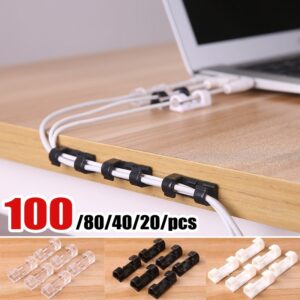 100 80 40 20pcs Cable Organizer Clips Self Adhesive Wire Clamp Cord Holder Desktop Wire Manager