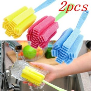 2 Pcs Kitchen Cleaning Tool Sponge Brush For Wineglass Bottle Coffe Tea Glass Cup Color Random
