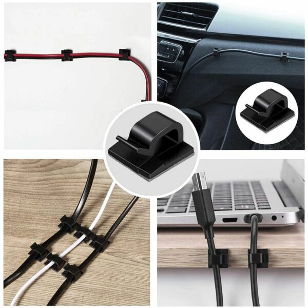 20pcs Cable Organizer Self Adhesive Fixed Non Marking Wire Fixer Punch Free Desktop Car Office Wall 2