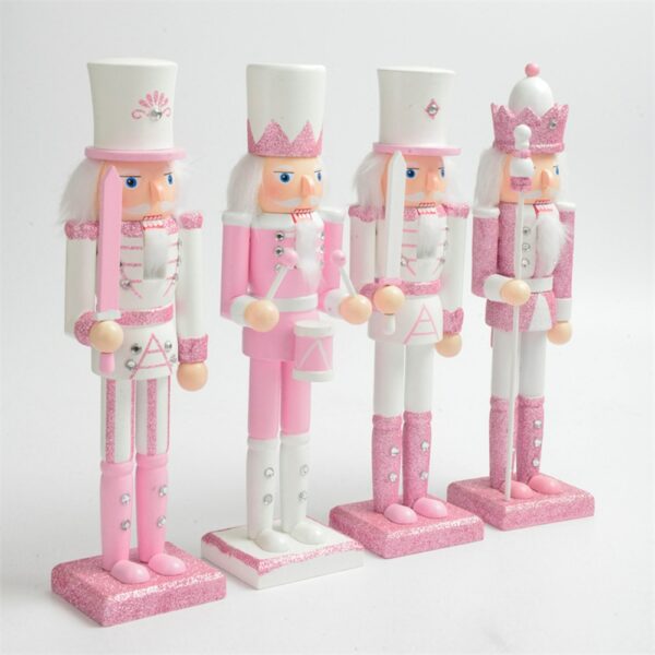 30cm Wooden Nutcracker Solider Figurine Puppet Pink Glitter Soldier Doll Toy Handcraft Ornament Christmas Home Office 1
