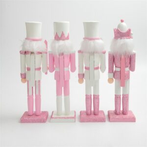 30cm Wooden Nutcracker Solider Figurine Puppet Pink Glitter Soldier Doll Toy Handcraft Ornament Christmas Home Office 2