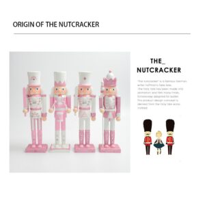 30cm Wooden Nutcracker Solider Figurine Puppet Pink Glitter Soldier Doll Toy Handcraft Ornament Christmas Home Office 5