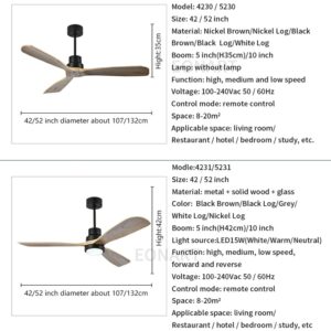 42 Inch Modern Decorative Led 15w Ceiling Fan With Remote Control Bedroom With Light Solid Wood 1