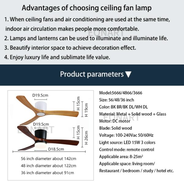 48inch Low Floor Wooden Led Dc Ceiling Fan With Lamp Remote Control Modern Indoor Solid Wood 1