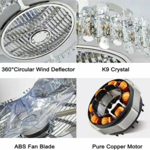 50cm Crystal Led Ceiling Fan Remote Control Ventilation Lamp Quiet Car Bedroom Decoration Modern Ceiling Fan 10