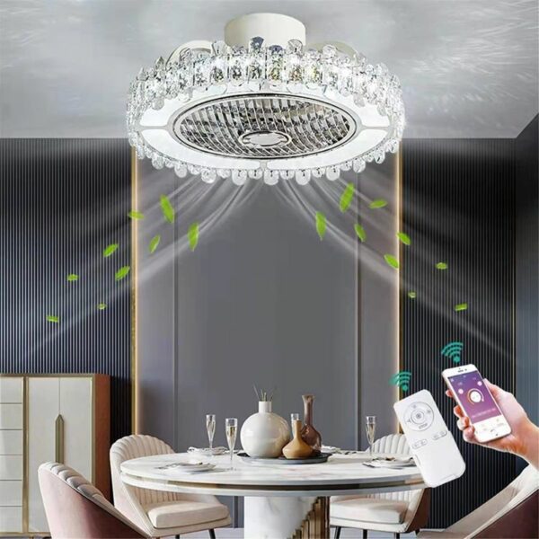 50cm Crystal Led Ceiling Fan Remote Control Ventilation Lamp Quiet Car Bedroom Decoration Modern Ceiling Fan 9