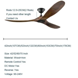 52 60 70 Inch Ceiling Fan Industrial Vintage Wooden Ventilator No Light Remote Control Decorative Blower 2