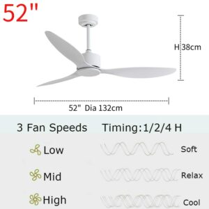 52 Inch Ceiling Fan With Remote Control For Living Room Copper Motor Abs Wood Imitation Blades 5