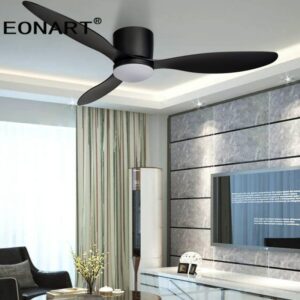 52 Inch Lower Floor Led Dc Ceiling Fan With Lamp Remote Control Black Ceiling Fans For