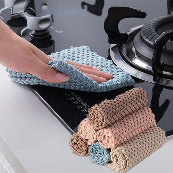 5pcs Polyester Nylon Cleaning Towel Anti Grease Cleaning Cloth Multifunction Home Washing Dish Kitchen Supplies Wiping 1