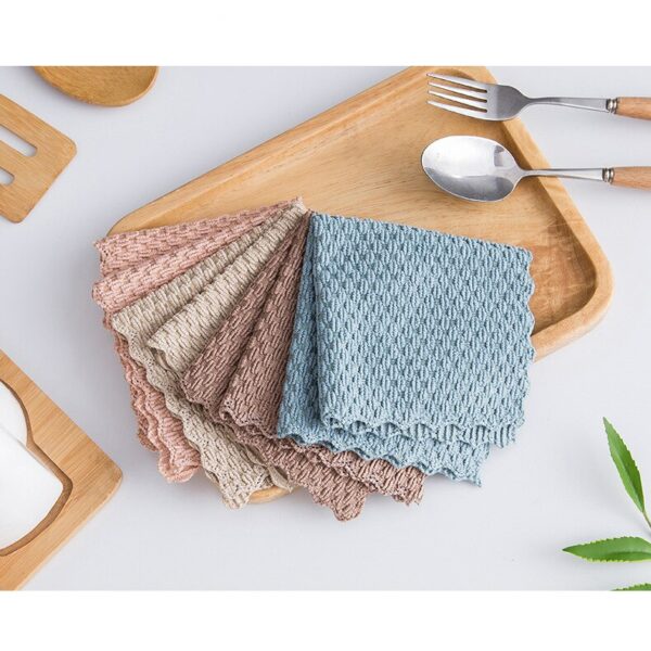 5pcs Polyester Nylon Cleaning Towel Anti Grease Cleaning Cloth Multifunction Home Washing Dish Kitchen Supplies Wiping