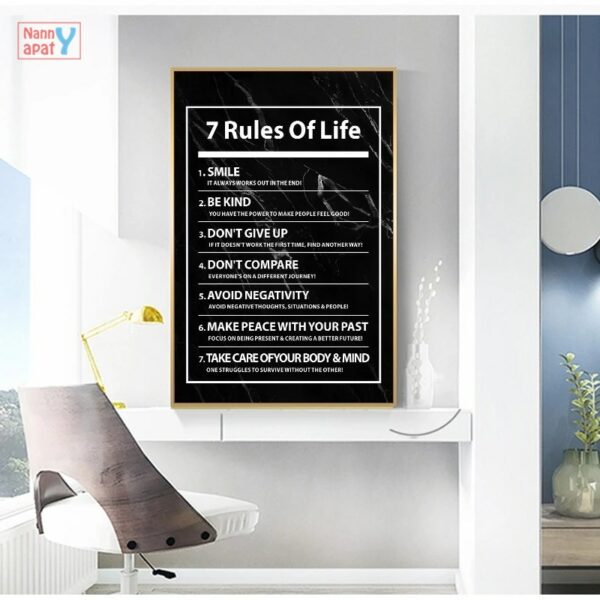 7 Rules Of Life Letter Motivational Quote Canvas Poster Inspiration Canvas Painting Prints Wall Art Pictures 3