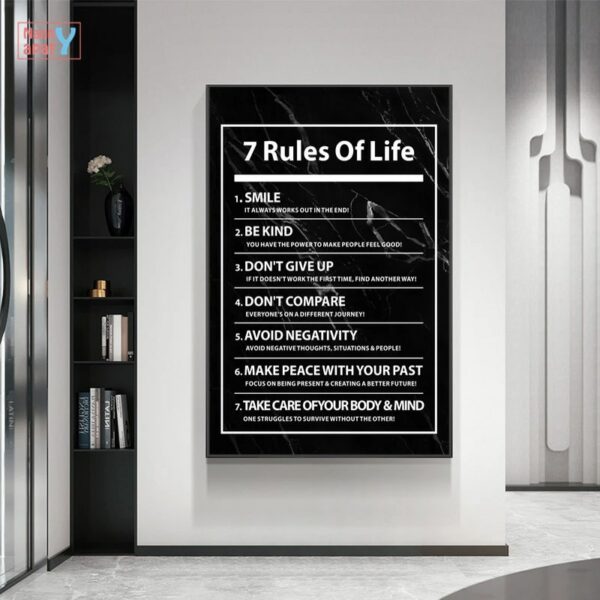 7 Rules Of Life Letter Motivational Quote Canvas Poster Inspiration Canvas Painting Prints Wall Art Pictures