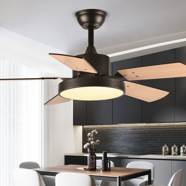 Ceiling Fan Lamp 46 Inch For Low Floor Storey Remote Control Included Wooden Blades 64w Led 1