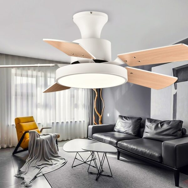 Ceiling Fan Lamp 46 Inch For Low Floor Storey Remote Control Included Wooden Blades 64w Led 2