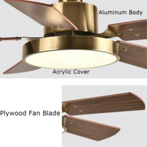 Ceiling Fan Lamp 46 Inch For Low Floor Storey Remote Control Included Wooden Blades 64w Led 3