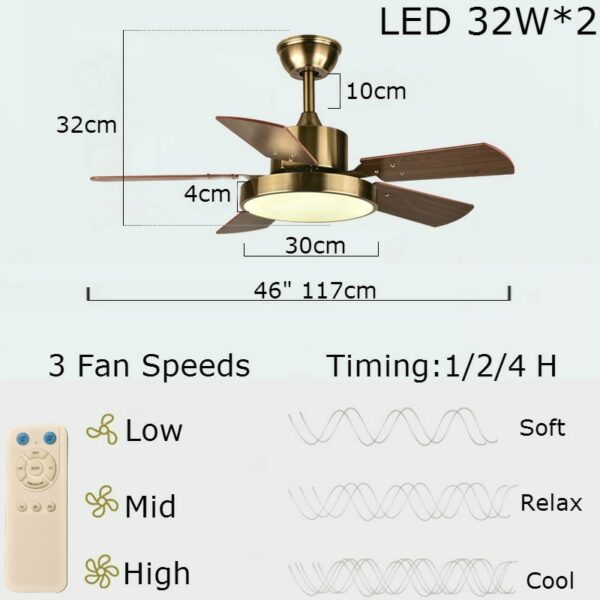 Ceiling Fan Lamp 46 Inch For Low Floor Storey Remote Control Included Wooden Blades 64w Led 5