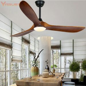 Classic Wooden Ceiling Fan Energy Efficient Dc Motor 3 Solid Wood Blades With For Indoor Outdoor 2