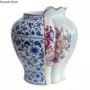 Combination Of Chinese And Western Blue And White Porcelain Vase Creative Home Decoration Ceramic Vase Living