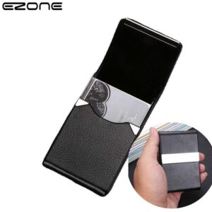 Ezone Business Card Holder Case Card Bag Cortex Stainless Steel And Pu Leather Large Capacity Storage