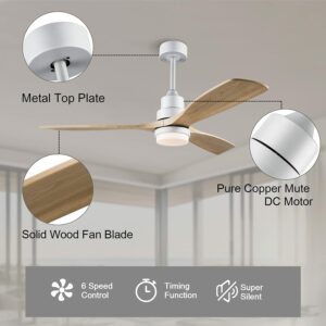 Intelligent Nordic 52inch Ceiling Fan With Led Light And Control Modern White Black Wooden Fans Chandelier 5