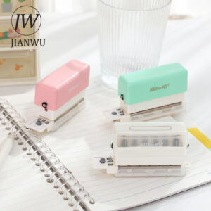 Jianwu Cute Mini 6 Hole Stapler Portable Multifunction Student Notebook Punch Machine Office Binding Supplies Kawaii