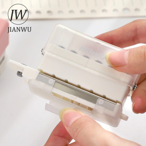 Jianwu Cute Mini 6 Hole Stapler Portable Multifunction Student Notebook Punch Machine Office Binding Supplies Kawaii 4