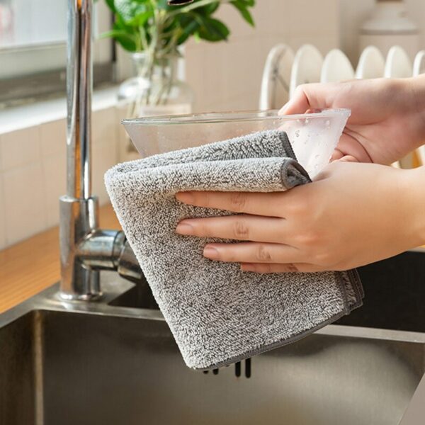 Kitchen Cleaning Cloth Strong Bamboo Charcoal Microfiber Cleaning Rags Towel Dishwashing Sponge Cleaning Gadget Kitchen Supplies