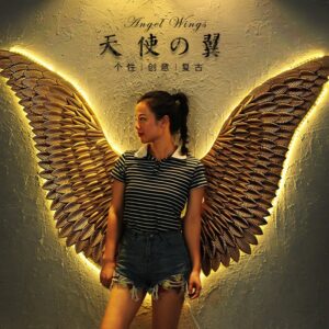 Large Ancient Iron Wall Decoration Angel Wings With Led Creative Retro Wings Bar Cafe Wall Decor