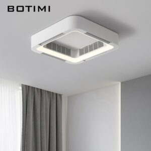 Modern Bladeless App Ceiling Fan Lamp For Foyer Bedroom Dining Remote Control Square Ventilator Electric Fan 3