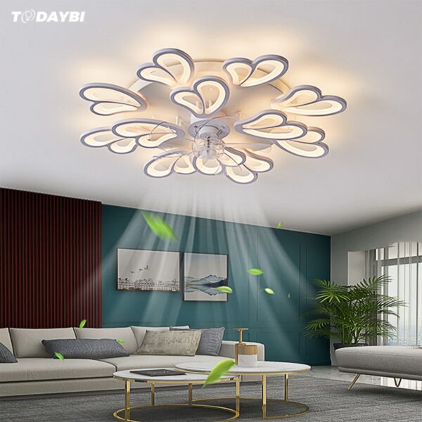 Modern Led Ceiling Fan With Light Wind Adjustable Speed For Living Bedroom Decor Room Lustre Chandeliers 7