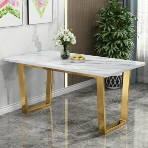 Modern Luxury Dining Table Gold Legs Wood High Cover Waterproof Nordic Dining Table White Outdoor Mesas 2