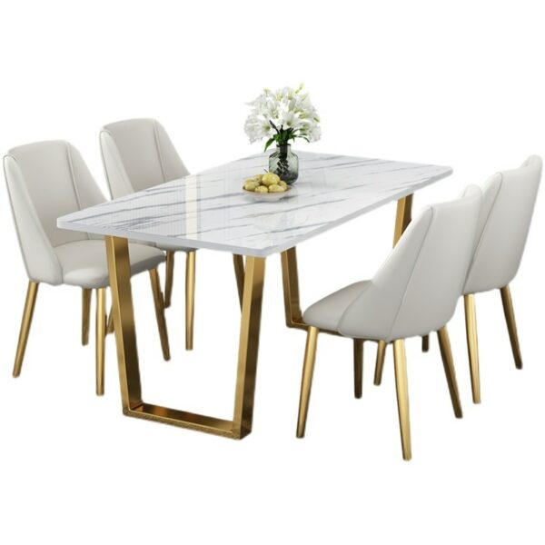 Modern Luxury Dining Table Gold Legs Wood High Cover Waterproof Nordic Dining Table White Outdoor Mesas 5