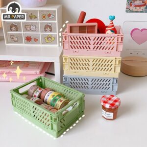 Mr Paper 6 Styles Plastic Stackable Foldable Stationary Holder Simple Cute Student Office Desktop Storage Stationery