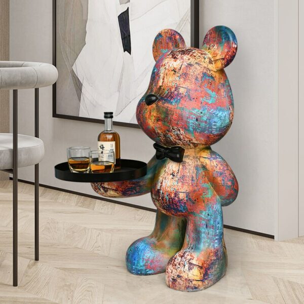 Nordic Living Room Floor Decoration Large Statue Hand Painted Resin Bear Tray Sculpture Modern Originality Homedecor 2