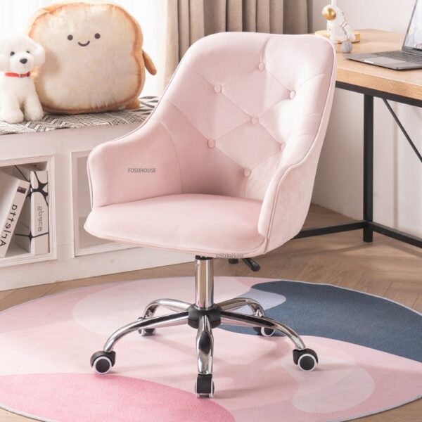 Nordic Velvet Chair Home Comfortable Bedroom Study Pink Gaming Desk Chair Swivel Library Sofa Chair Office 3