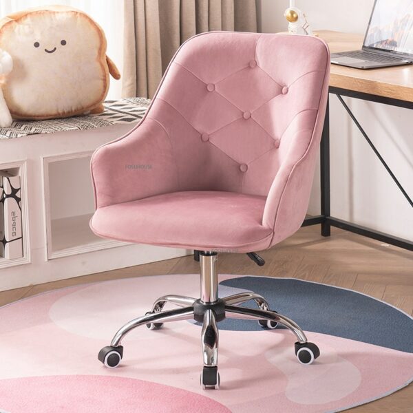 Nordic Velvet Chair Home Comfortable Bedroom Study Pink Gaming Desk Chair Swivel Library Sofa Chair Office