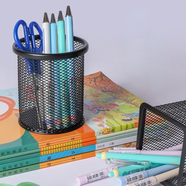 Pencil Holder Office Desk Metal Mesh Square Pen Pot Case Stationery Container Organiser Durable Pencil Case 5