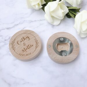Personalized Wooden Magnetic Bottle Opener Wedding Favors And Gifts Custom Engraved Wood Fridge Magnet Wedding Souvenir 1