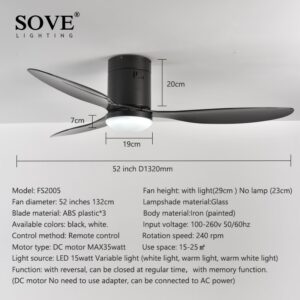 Sove Low Floor Modern Led Ceiling Fan With Lights Simple Without Light Dc Remote Control Home 1