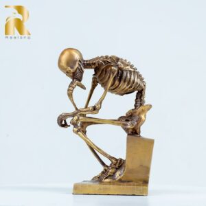 Skeleton Thinker Bronze Statue Bronze Thinking Skeleton Sculptures Abstract Bronze Casting Art Crafts For Home Decor