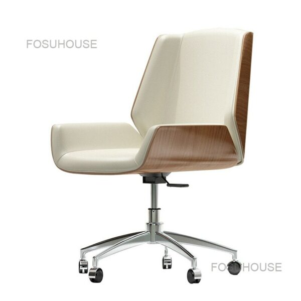 Solid Wood Leather Office Chairs Home Office Furniture Computer Chair Household Light Luxury Backrest Swivel Chair 4