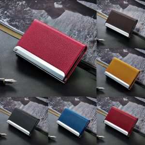 Stainless Steel Business Card Holder Business Card Case Office Organizers Id Case Pu Leather Credit Card