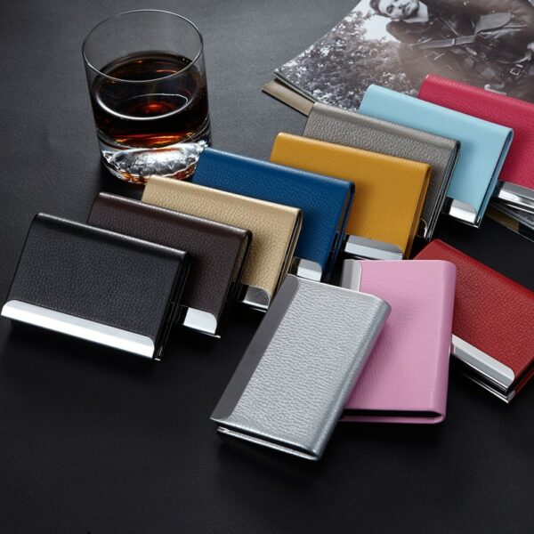 Stainless Steel Business Card Holder Business Card Case Office Organizers Id Case Pu Leather Credit Card 4